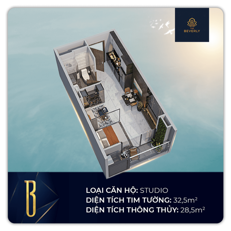 Mặt bằng căn Studio The Beverly Vinhomes Grand Park